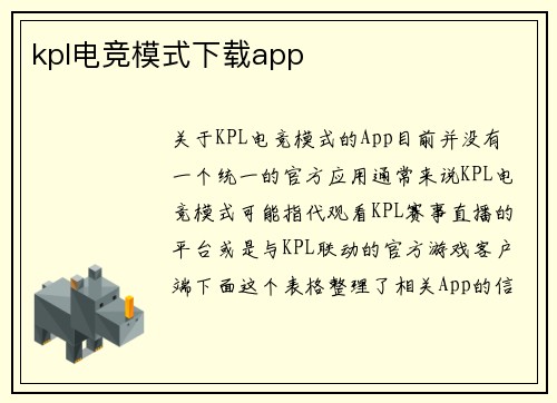 kpl电竞模式下载app